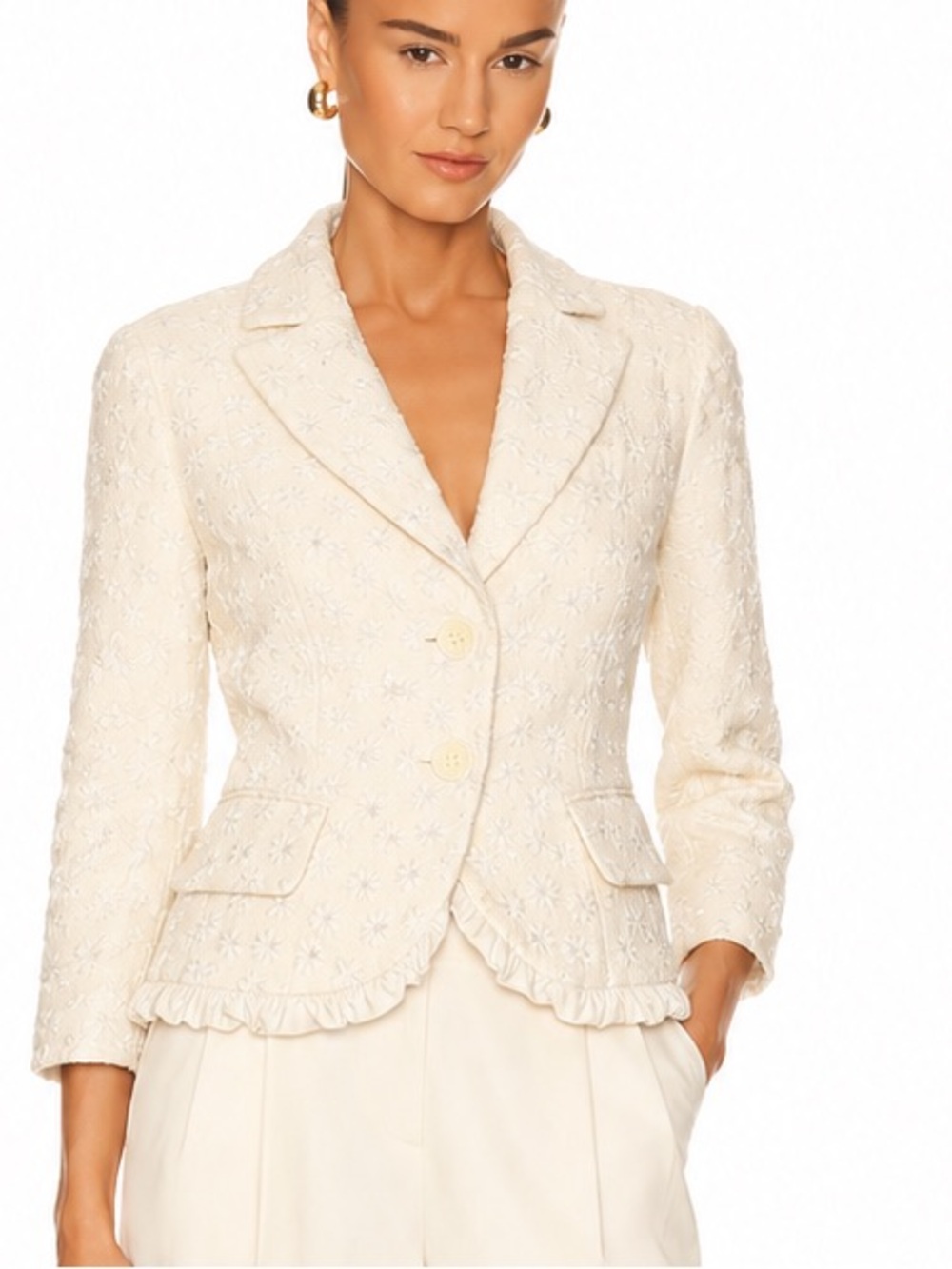Holt Renfrew Embroidered Floral Blazer Ivory Cropped Jacket Size 4